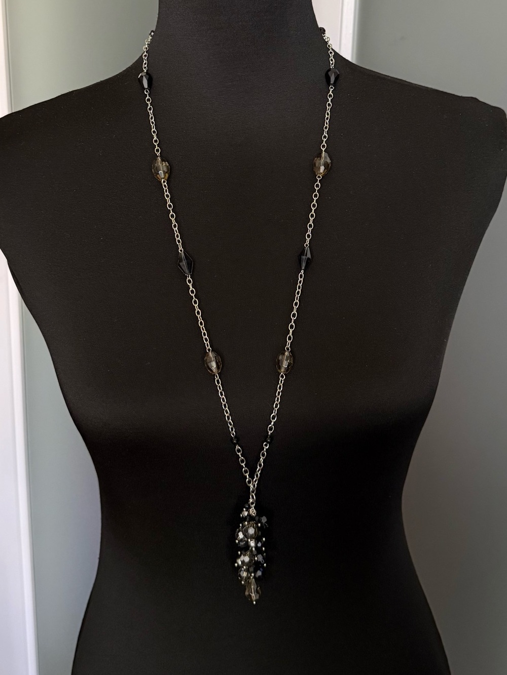 Lia Sophia Silver Long Cluster Beaded Pendant Necklace